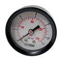 Manometro marca Dewit caratula 1 1/2 pulg, presion de 0-11 kg/cm2 (160 PSI), seco, escala dual, conexion posterior de 1/8 pulg NTP en Bronce, exactitud 2