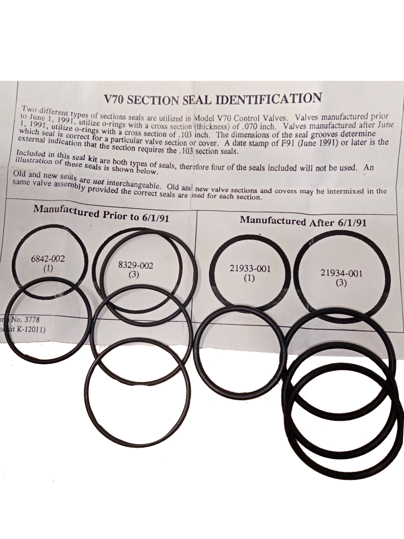 Kit de sellos Parker V70, para valvula de una seccion (K-12011-B)