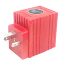 Bobina para valvula hidraulica marca Parker DS 5/8 pulg. D.I; color rojo, conector DIN D, 12VCD, potencia 30W