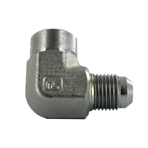 Adaptador codo 90 Parker de Acero Macho JIC 37 Flare de 5/16 pulg. X Hembra NPTF de 1/4 pulg.