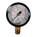 Manometro marca Dewit caratula 2 pulg, presion de 0-2 kg/cm2(30 PSI), seco, escala dual, conexion inferior de 1/4 pulg NTP en Bronce, exactitud 2