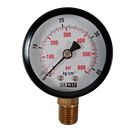 Manometro marca Dewit caratula 2 pulg, presion de 0-42 kg/cm2(600 PSI), seco, escala dual, conexion inferior de 1/4 pulg NTP en Bronce, exactitud 2