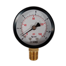 Manometro marca Dewit caratula 2 1/2 pulg, presion de 0-11 kg/cm2 (160 PSI), seco, escala dual, conexion inferior de 1/4 pulg NTP en Bronce, exactitud 2