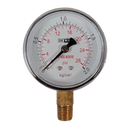 Manometro marca Dewit caratula 2 1/2 pulg, presion de 0-2 kg/cm2 (30 PSI), seco, escala dual, conexion inferior de 1/4 pulg NTP en Bronce, exactitud 2