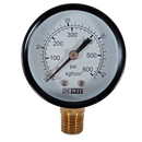 Manometro marca Dewit caratula 2 1/2 pulg, presion de 0-42 kg/cm2 (600 PSI), seco, escala dual, conexion inferior de 1/4 pulg NTP en Bronce, exactitud 2