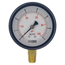 Manometro marca Dewit caratula 2 1/2 pulg, presion de 0-7 kg/cm2 (100 PSI), seco, escala dual, conexion inferior de 1/4 pulg NTP en Bronce, exactitud 2