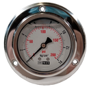 Manometro marca Dewit caratula 2 1/2 pulg, presion de 0-14 kg/cm2 (200 PSI), con glicerina, escala dual, conexion posterior de 1/4 pulg NTP en Bronce, exactitud 2