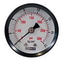 Manometro marca Dewit caratula 2 pulg, presion de 0-21 kg/cm2 (300 PSI), seco, escala dual, conexion posterior de 1/4 pulg NTP en Bronce, exactitud 2