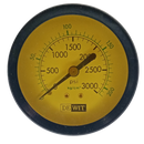 Manometro marca Metron caratula 2 1/2 pulg,  presion de 0-210 kg/cm2 (3000 PSI), seco, escala dual, conexion posterior de 1/4 pulg NTP en Bronce