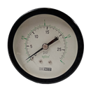 Manometro marca Dewit caratula 2 1/2 pulg, presion de 0-2 kg/cm2 (30 PSI), seco, escala dual, conexion posterior de 1/4 pulg NTP en Bronce, exactitud 2