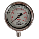 Manometro marca Dewit caratula 2 1/2 pulg, presion de 0-14 kg/cm2 (200 PSI), con glicerina, escala dual, conexion inferior de 1/4 pulg NTP en Acero Inox, exactitud 1