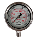 Manometro marca Dewit caratula 2 1/2 pulg, presion de 0-350 kg/cm2 (5000 PSI) , con glicerina, escala dual, conexion inferior de 1/4 pulg NTP en Acero Inox, exactitud 1