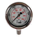 Manometro marca Dewit caratula 2 1/2 pulg, presion de 0-700 kg/cm2 (10000 PSI), con glicerina, escala dual, conexion inferior de 1/4 pulg NTP en Acero Inox, exactitud 1