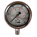 Manometro marca Dewit caratula 2 1/2 pulg, presion de 0-7 kg/cm2 (100 PSI), con glicerina, escala dual, conexion inferior de 1/4 pulg NTP en Acero Inox, exactitud 1