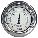 Manovacuometro Dewit Acero Inox. de 2 1/2 pulg. presion de -15/+15 PSI o -1/+1 BAR con Glicerina Conexion Posterior Bronce NPT de 1/4 pulg. Exactitud 1.6