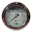 Manometro marca Dewit caratula 4 pulg, presion de 0-10 bar (140 PSI), con glicerina, escala dual, conexion posterior de 1/2 pulg NTP en Bronce, exactitud 1