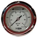 Manometro marca Dewit caratula 4 pulg, presion de 0-70 kg/cm2 (1000 PSI), con glicerina, escala dual, conexion posterior de 1/2 pulg NTP en Acero Inox, exactitud 1