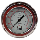 Manometro marca Dewit caratula 2 1/2 pulg, presion de 0-28 kg/cm2 (400 PSI), con glicerina, escala dual, conexion posterior de 1/4 pulg NTP en Acero Inox, exactitud 1.6