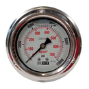 Manometro marca Dewit caratula 2 1/2 pulg, presion de 0-700 kg/cm2 (10000 PSI), con glicerina, escala dual, conexion posterior de 1/4 pulg NTP en Acero Inox, exactitud 1.6