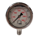 Manometro marca Dewit caratula 2 1/2 pulg, presion de 0-210 kg/cm2 (3000 PSI), con glicerina, escala dual, conexion inferior de 1/4 pulg NTP en Acero Inox, exactitud 1