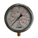 Manometro marca Dewit caratula 4 pulg, presion de 0-11 kg/cm2 (160 PSI), con glicerina, escala dual, conexion inferior de 1/4 pulg NTP en Bronce, exactitud 2