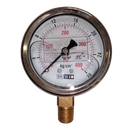 Manometro marca Dewit caratula 2 1/2 pulg, presion de 0-28 kg/cm2 (400 PSI), con glicerina, escala dual, conexion inferior de 1/4 pulg NTP en Bronce, exactitud 2