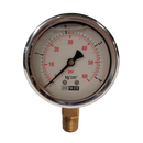 Manometro marca Dewit caratula 2 1/2 pulg, presion de 0-4 kg/cm2 (60 PSI), con glicerina, escala dual, conexion inferior de 1/4 pulg NTP en Bronce, exactitud 2