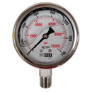 Manometro marca Dewit caratula 2 1/2 pulg, en Acero Inox. presion de 0-700 kg/cm2(10000 PSI), con glicerina, escala dual, conexion inferior de 1/4 pulg NTP de bronce, exactitud 2