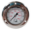 Manometro marca Dewit caratula 2 1/2 pulg, presion de 0-210 kg/cm2 (3000 PSI), con glicerina, escala dual, conexion posterior de 1/4 pulg NTP en Bronce, exactitud 2