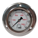 Manometro marca Dewit caratula 2 1/2 pulg, presion de 0-700 kg/cm2 (10000 PSI), con glicerina, escala dual, conexion posterior de 1/4 pulg NTP en Bronce, exactitud 2