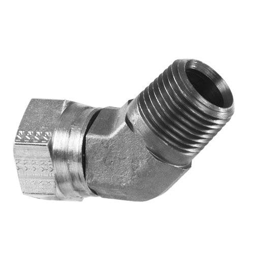 Adaptador codo 45 Parker de Acero Macho NPT de 3/4 pulg. X Hembra NPSM Giratoria de 1/2 pulg.