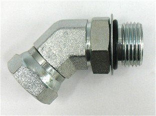 Adaptador codo 45 Parker de Acero Macho SAE 8 O-Ring X Hembra NPSM Giratoria de 1/2 pulg.