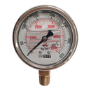 Manometro marca Dewit caratula 2 1/2 pulg, presion de 0-350 kg/cm2 (5000 PSI), con glicerina, escala dual, conexion inferior de 1/4 pulg NTP en Bronce, exactitud 2