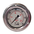 Manometro marca Dewit caratula 2 1/2 pulg, presion de 0-42 kg/cm2 (600 PSI), con glicerina, escala dual, conexion posterior de 1/4 pulg NTP en Bronce, exactitud 2