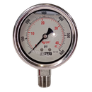 Manometro marca Dewit caratula 2 1/2 pulg, presion de 0-42 kg/cm2 (600 PSI), con glicerina, escala dual, conexion inferior de 1/4 pulg NTP en Acero Inox, exactitud 1