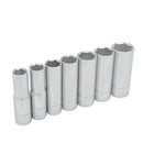 Juego de dados largos Urrea de Acero SAE 6 puntas Bocas de 1/2 pulg. a 15/16 pulg. X Cuadros de 1/2 pulg. 7 pzas