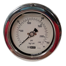 Manometro marca Dewit caratula 4 pulg, presion de 0-160 kg/cm2 (2300 PSI), con glicerina, escala dual, conexion posterior de 1/2 pulg NTP en Bronce, exactitud 1