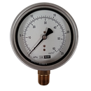 Manometro marca Dewit caratula 4 pulg, presion de 60 oz, seco, escala dual, conexion inferior de 1/4 pulg NTP en Bronce