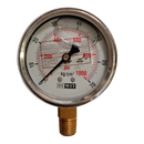 Manometro marca Dewit caratula 2 1/2 pulg, presion de 0-70 kg/cm2 (1000 PSI), con glicerina, escala dual, conexion inferior de 1/4 pulg NTP en Bronce, exactitud 2