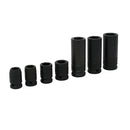 Juego de dados impacto largos Urrea de Acero Fosfatizado SAE 6 puntas Boca de 1/2 pulg. a 7/8 pulg. X Cuadro de 1/2 pulg. de 7 pzas