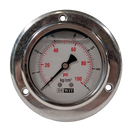 Manometro marca Dewit caratula 2 1/2 pulg, presion de 0-7 kg/cm2 (100 PSI), con glicerina, escala dual, conexion posterior de 1/4 pulg NTP en Bronce, exactitud 2