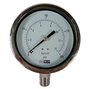Manometro marca Dewit caratula 4 pulg, presion de 0-14 kg/cm2 (200 PSI), con glicerina, escala dual, conexion inferior de 1/2 pulg NTP en Acero Inox, exactitud 1 (91V-100-14)