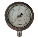 Manometro marca Dewit caratula 2 1/2 pulg, presion de 0-21 kg/cm2 (300 PSI), con glicerina, escala dual, conexion inferior de 1/4 pulg NTP en Acero Inox, exactitud 1.6