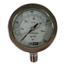 Manometro marca Dewit caratula 2 1/2 pulg, presion de 0-280 kg/cm2 (4000 PSI), con glicerina, escala dual, conexion inferior de 1/4 pulg NTP en Acero Inox, exactitud 1.6