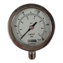 Manometro marca Dewit caratula 2 1/2 pulg, presion de 0-7 kg/cm2 (100 PSI), con glicerina, escala dual, conexion inferior de 1/4 pulg NTP en Acero Inox, exactitud 1.6