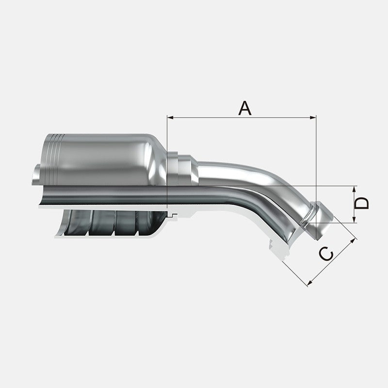 Conexion Crimpable Codo 45 SAE Brida cod 61 de 3/4 pulg. x 3/4 pulg. ID Manguera, Covalca, serie FJ, Acero (11771-12-12-CV)