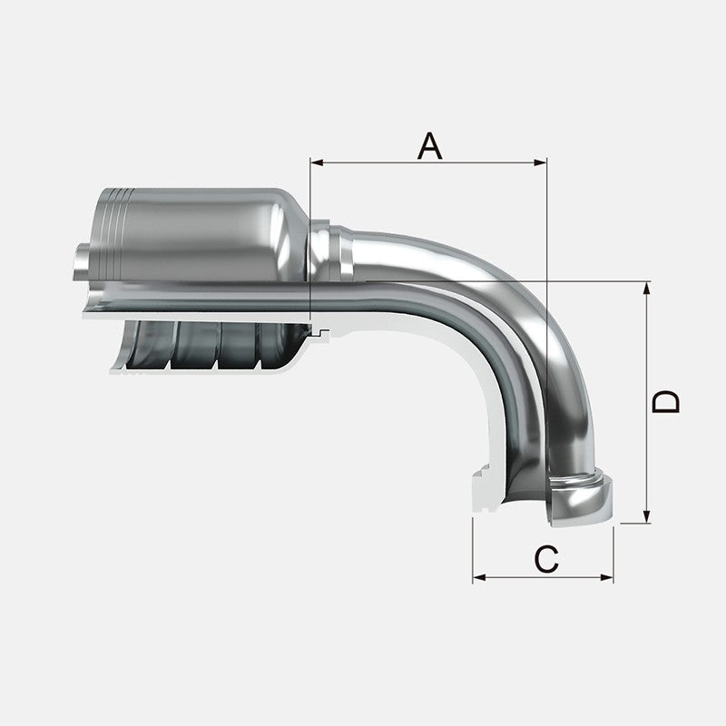 Conexion Crimpable Codo 90 Brida cod 61 de 1 1/4 pulg. x 1 pulg. ID Manguera, Covalca, serie FJ, Acero (11971-20-16-CV)