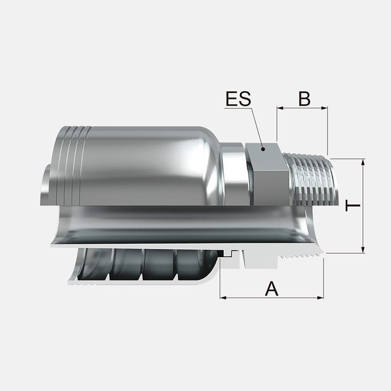 Conexion Crimpable Macho NPT de 1 1/4 pulg. x 1 1/4 pulg. ID Manguera, Covalca, serie FJ, Acero (10171-20-20-I)