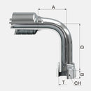 Conexion Crimpable Codo 90 largo Hembra Giratoria cara plana de 1/4 pulg. x 1/4 pulg. ID Manguera, Covalca, serie FK, Acero (1J143-4-4-I)