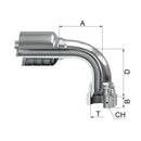 Conexion Crimpable Codo 90 Hembra Giratoria JIC 37 Flare de 5/16 pulg. x 1/4 pulg. ID Manguera, Covalca, serie FK, Acero (13943-5-4-I)